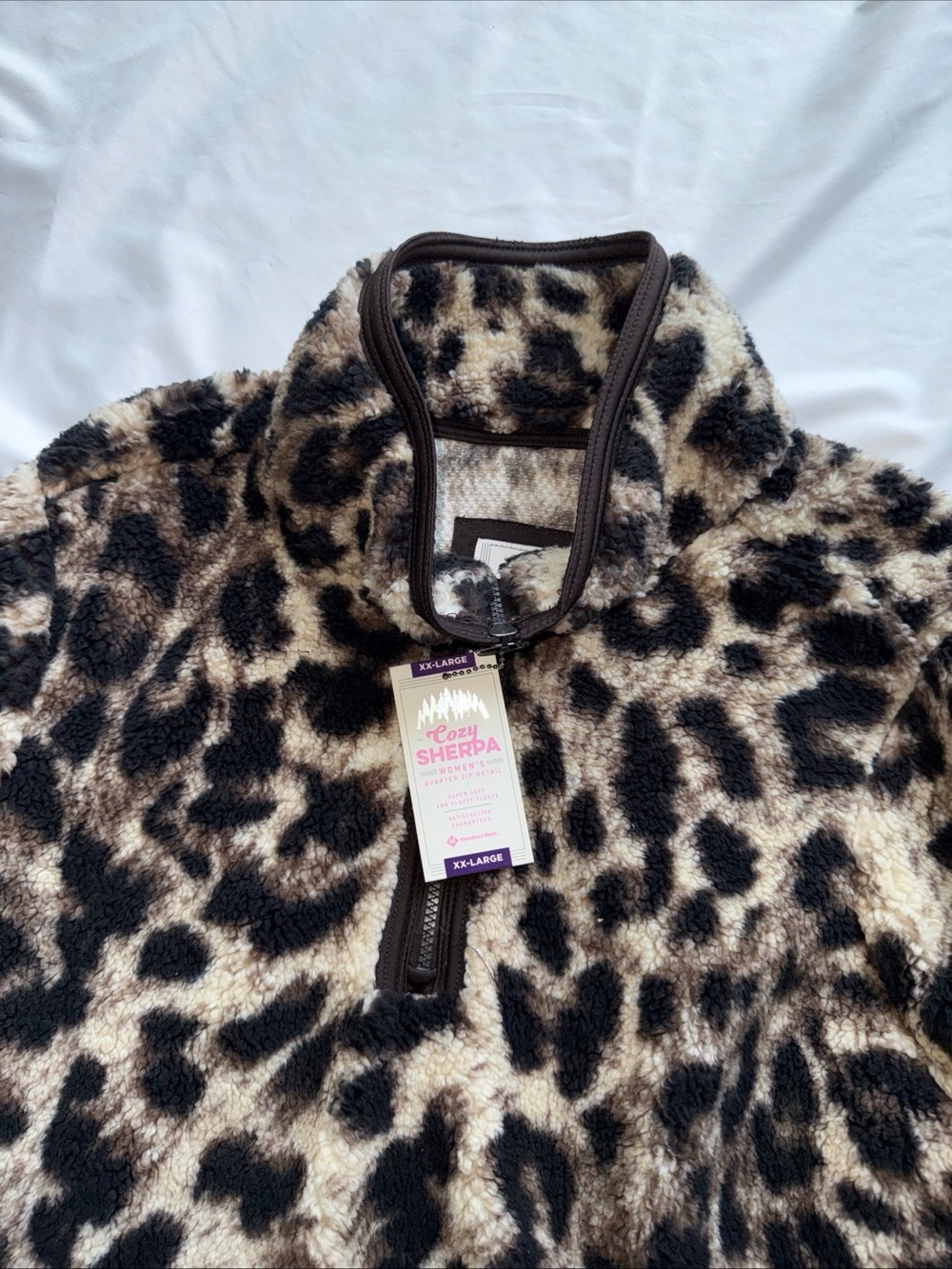 Cozy Leopard Print Sherpa Pullover - Taupe, Black & Cream - Picture 2 of 2
